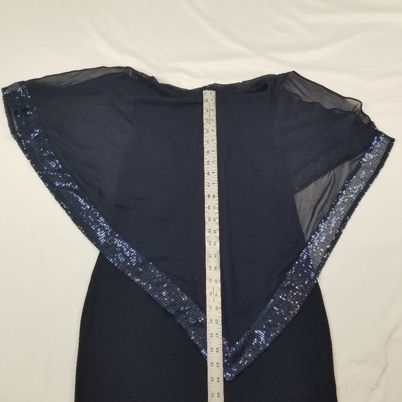 Enfocus Studio Ruffle puffs Sleeve Cover Pencil Dress Blue Sequins Lace Size 6 - Picture 11 of 13
